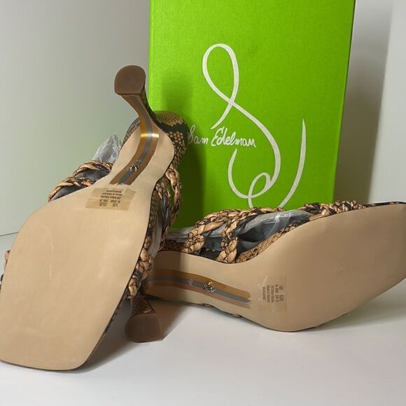 Sam Elderman Marjorie Dark Wheat Snakeskin Slip-on Heels sz 9.5 M - Picture 3 of 5